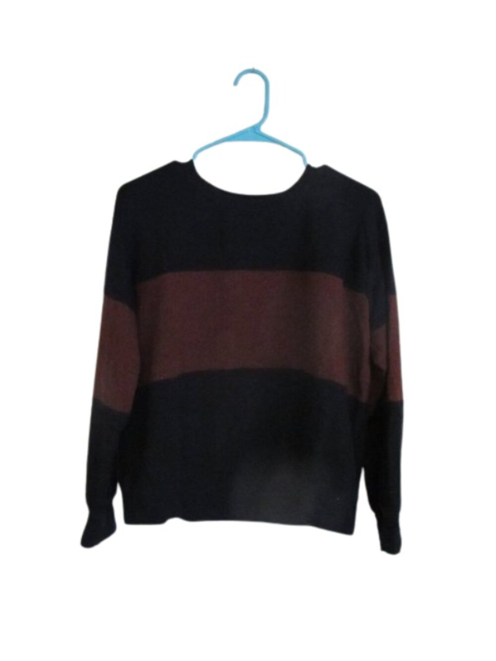 Sundry Dark Navy Blue and Red Colorblock Long Sleeve Top - Crewneck